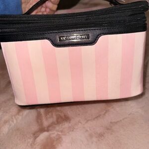 Victoria's Secret Pink and Black Striped Cosmetic Bag